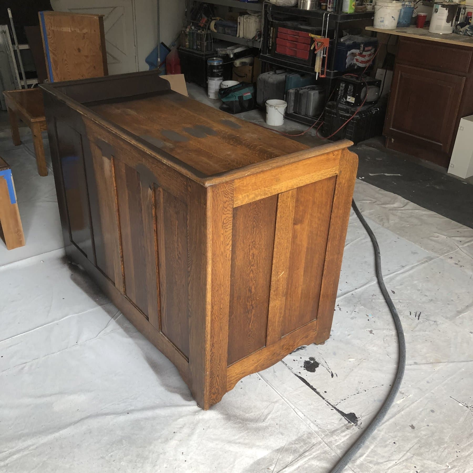 Antique oak cabinet, in restoration